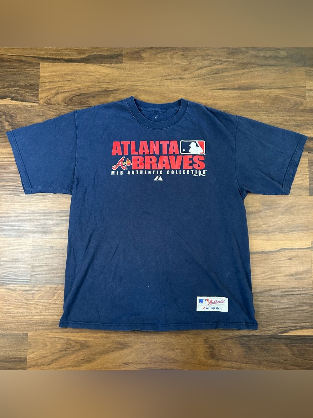 2008 Majestic Navy Atlanta Braves Tee with Red Lettering